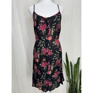 Vtg 90s Dark Floral Dress S Fairy Grunge Whimsigoth Indie Romantic Button Up Y2K
